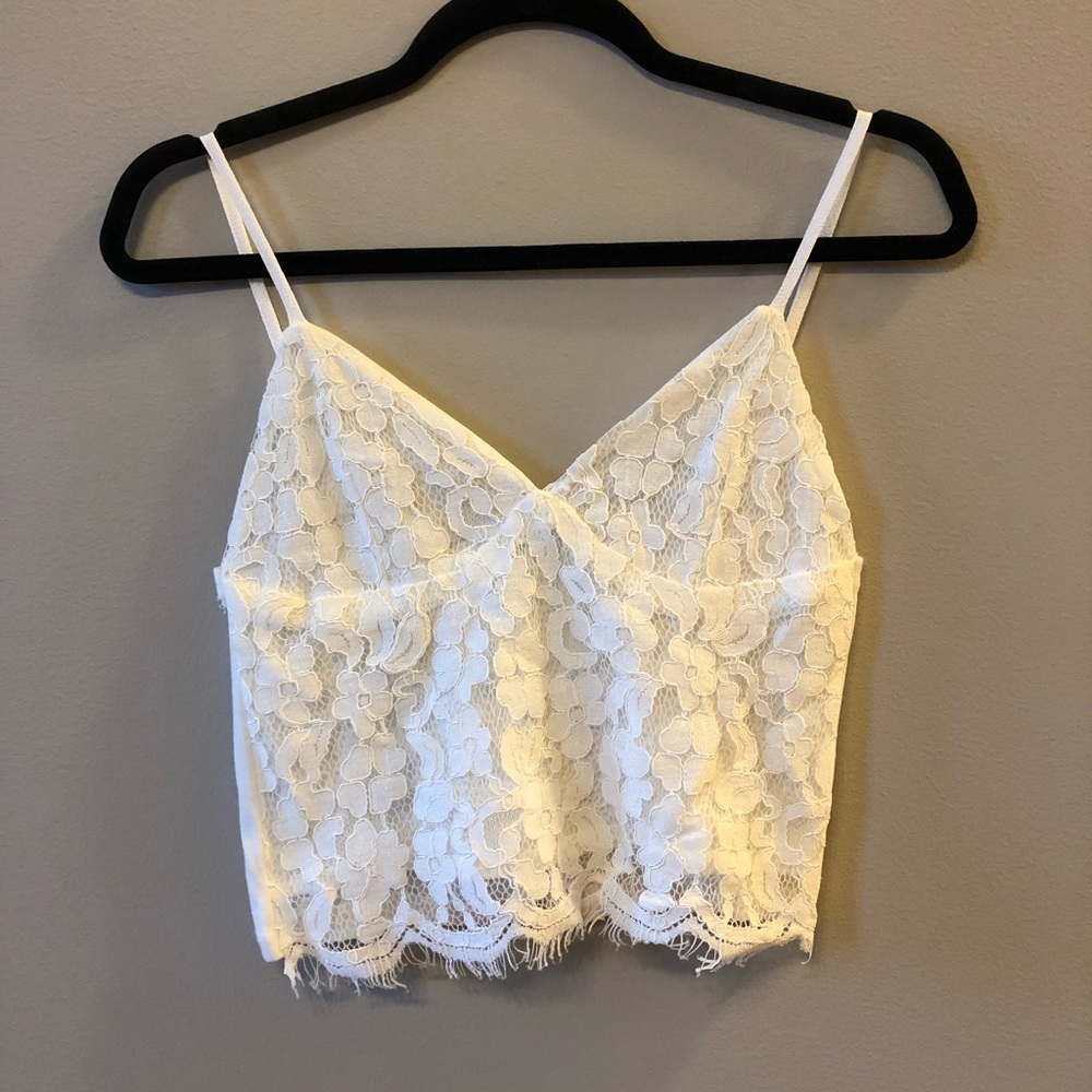 Lace front crop tank top white